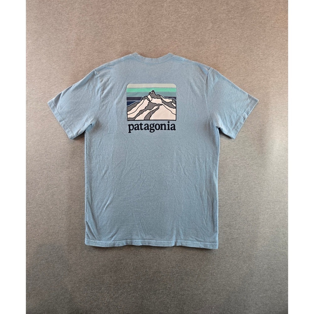 Patagonia Pocket T-Shirt Mens Large Light Blue Fitz Roy Horizons Gorpcore